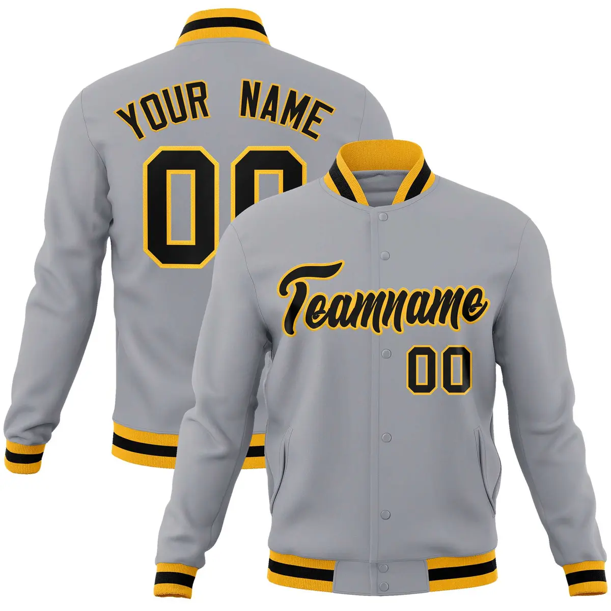 Gray Black-Gold Classic Varsity Full-Snap Letterman Jacket