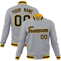 Gray Black-Gold Classic Varsity Full-Snap Letterman Jacket 1