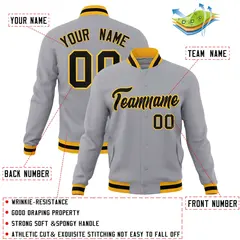 Gray Black-Gold Classic Varsity Full-Snap Letterman Jacket 4