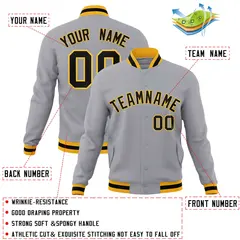 Gray Black-Gold Classic Varsity Full-Snap Letterman Jacket 4