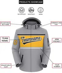 Gray Black-Gold Color Block Hooded Outdoor Waterproof Jacket 2
