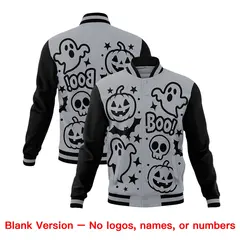 Gray Black Gold Halloween Bats Pumpkins Ghost Letterman Jacket 7