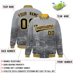 Gray Black-Gold Pittsburgh City Skyline Varsity Full-Snap Track Jacket 2