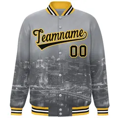 Gray Black-Gold Pittsburgh City Skyline Varsity Full-Snap Track Jacket 3