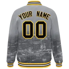 Gray Black-Gold Pittsburgh City Skyline Varsity Full-Snap Track Jacket 4