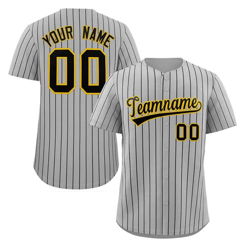 Gray Black-Gold Stripe Authentic Fashion Baseball Jersey