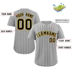 Gray Black-Gold Stripe Authentic Fashion Baseball Jersey 2