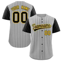 Gray Black-Gold Stripe Raglan Baseball Jersey 1