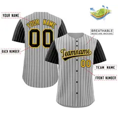 Gray Black-Gold Stripe Raglan Baseball Jersey 2