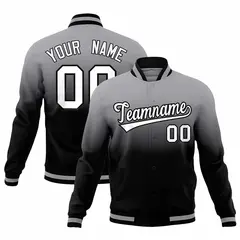 Gray Black Gradient Full-Snap Varsity Letterman Jacket