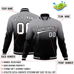 Gray Black Gradient Full-Snap Varsity Letterman Jacket 2
