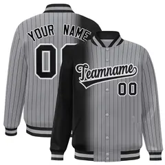 Gray Black Gradient Pinstripe Full-Snap Letterman Jacket 1