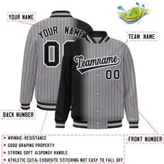 Gray Black Gradient Pinstripe Full-Snap Letterman Jacket 2
