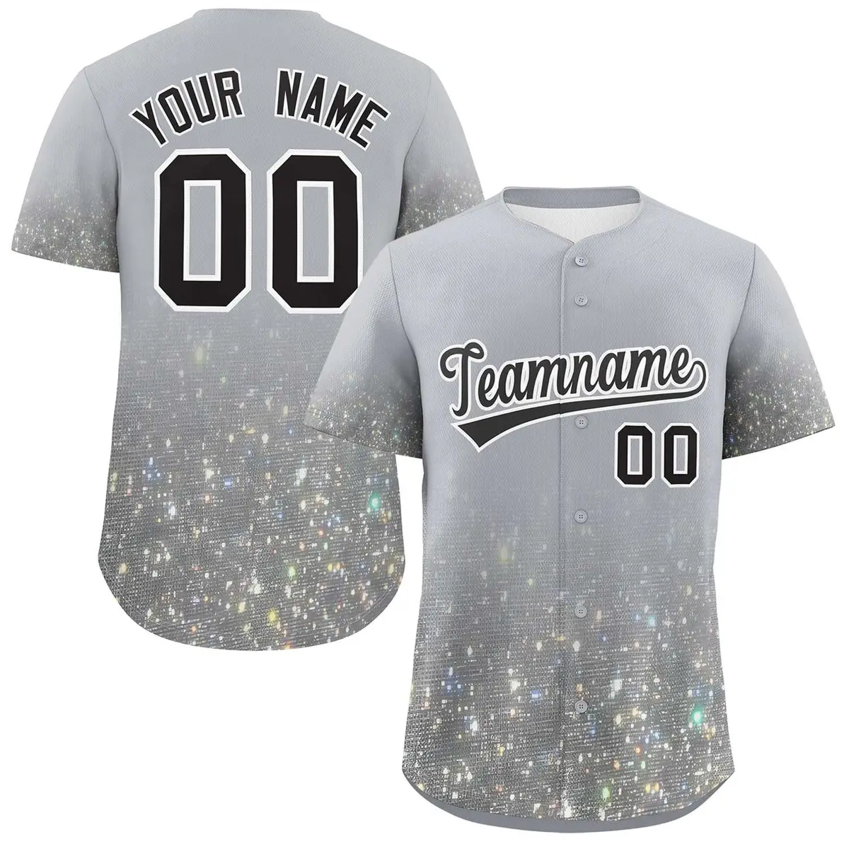 Gray Black Gradient Sparkle-Effect Fashion Baseball Jersey