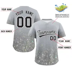 Gray Black Gradient Sparkle-Effect Fashion Baseball Jersey 2