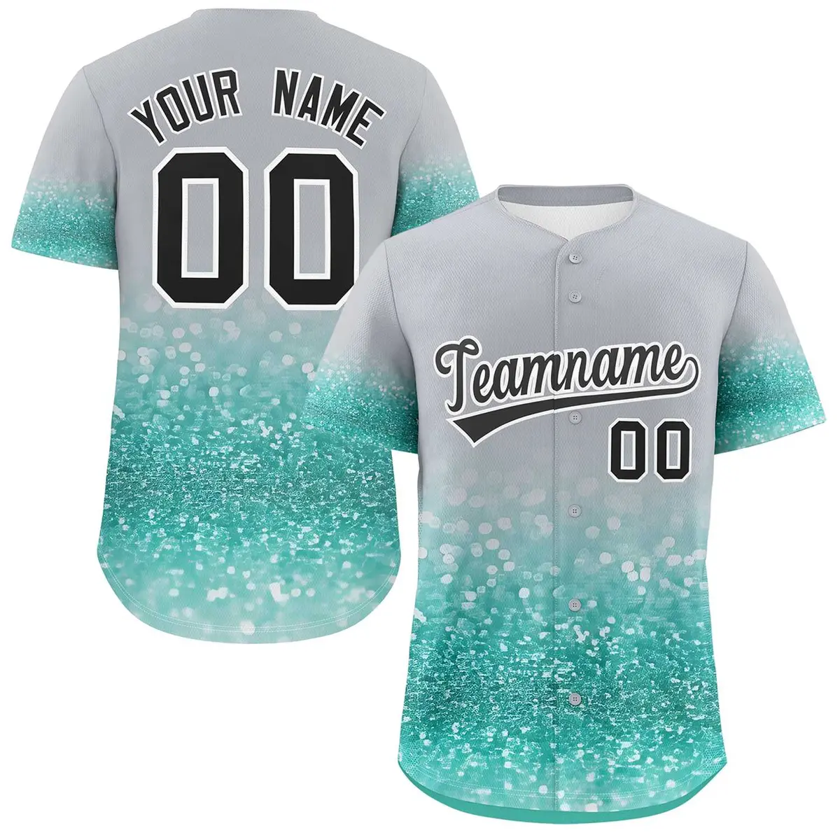 Gray Black Gradient Sparkle-Effect Fashion Baseball Jersey