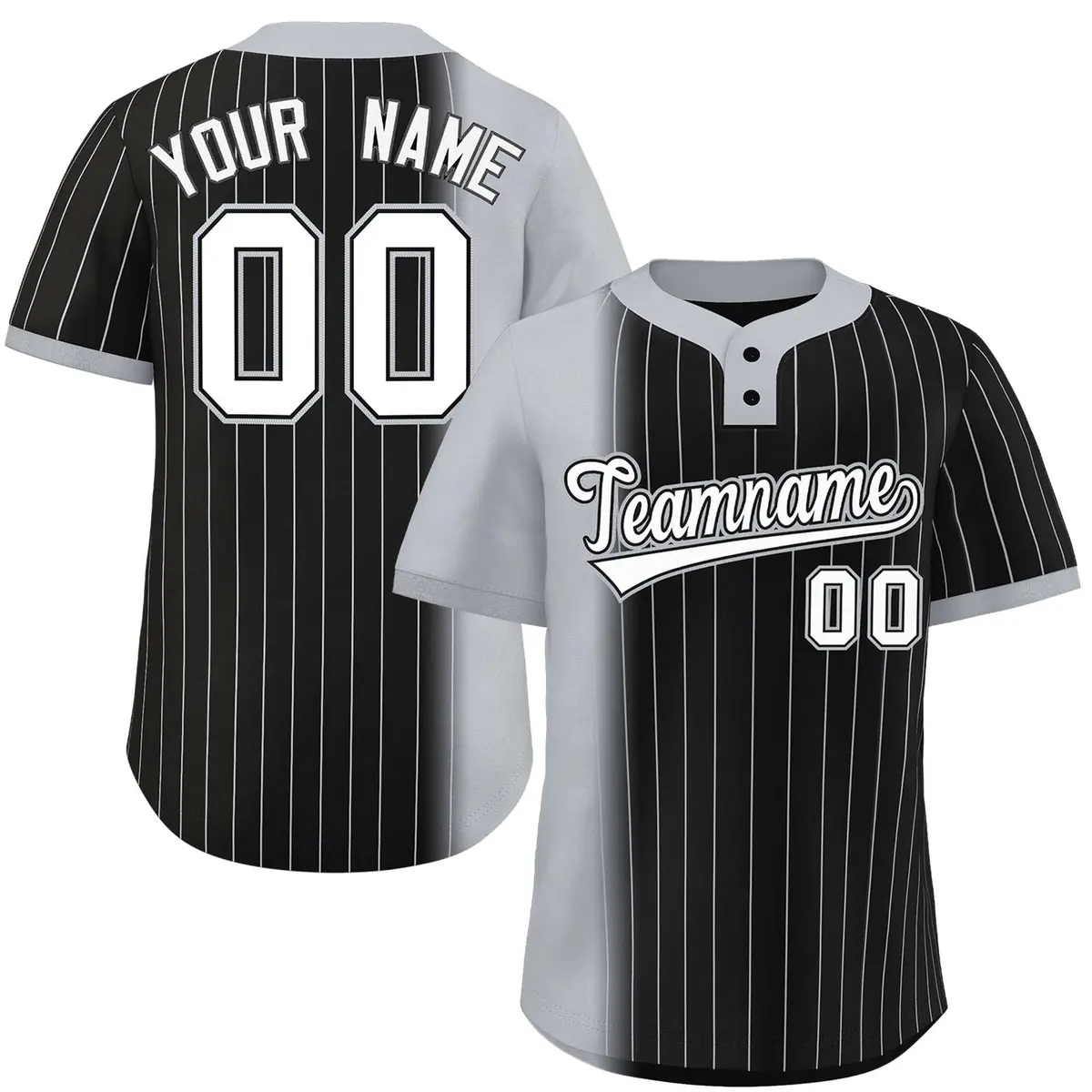 Gray Black Gradient Stripe Two-Button Softball Jersey