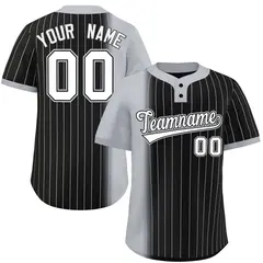 Gray Black Gradient Stripe Two-Button Softball Jersey