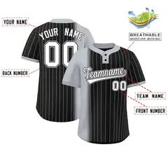 Gray Black Gradient Stripe Two-Button Softball Jersey 2