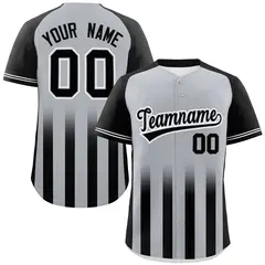 Gray Black Gradient Thick Stripe Raglan Baseball Jersey 1