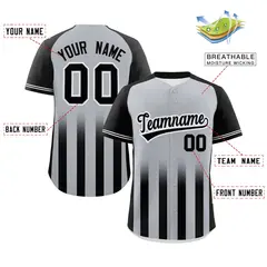 Gray Black Gradient Thick Stripe Raglan Baseball Jersey 2