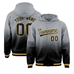 Gray Black Gradient Varsity Full-Snap Letterman Jacket Hoodie