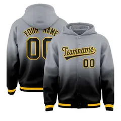 Gray Black Gradient Varsity Full-Snap Letterman Jacket Hoodie