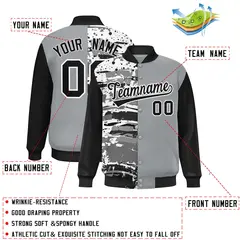 Gray Black Graffiti Pattern Varsity Full-Snap Letterman Baseball Jacket 2