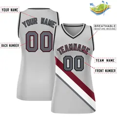 Gray Black-Gray Thick Slash Mesh Basketball Jersey For Women 2