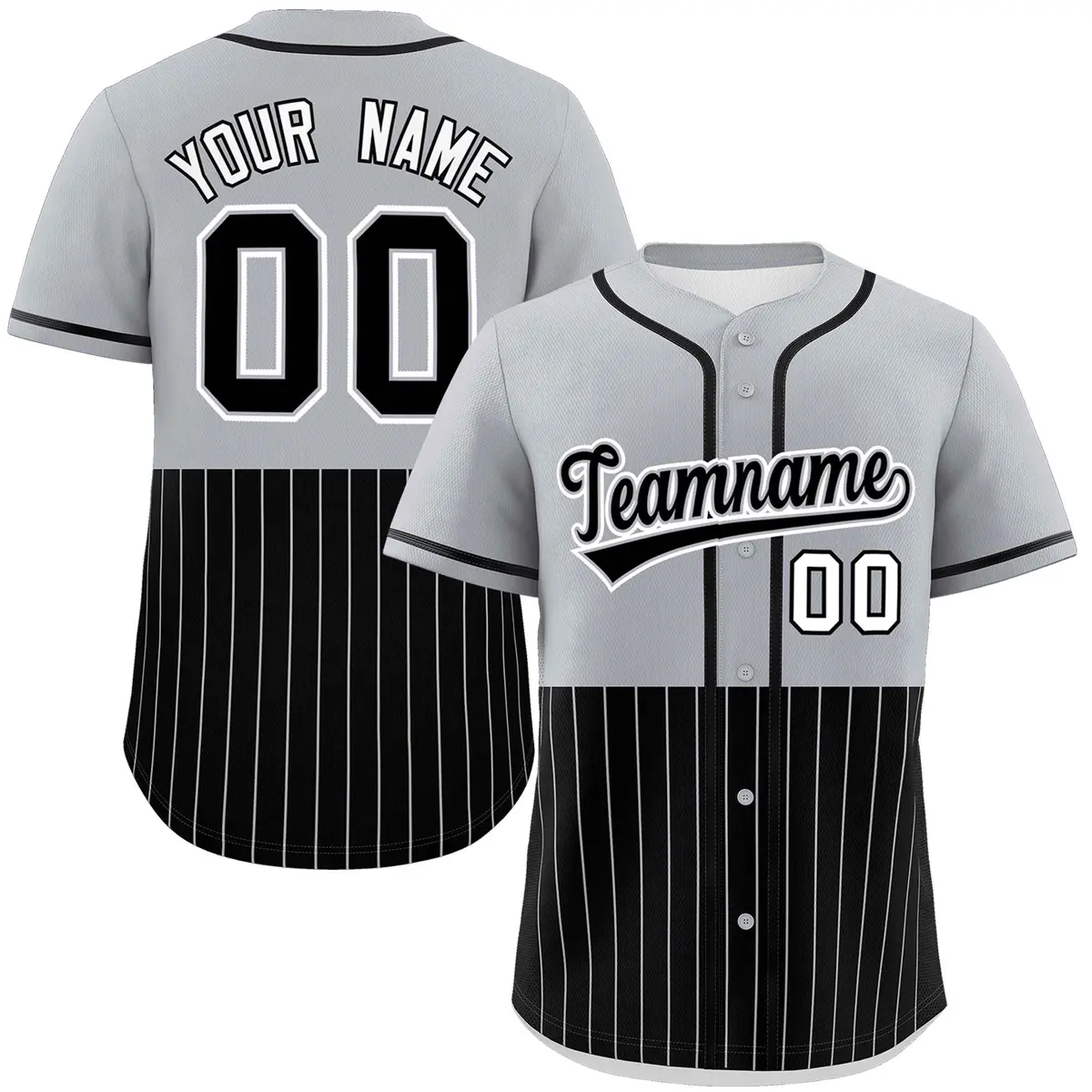 Gray Black Half Stripe Authentic Baseball Jersey