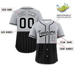 Gray Black Half Stripe Authentic Baseball Jersey 2