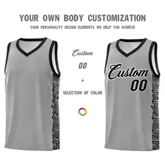 Gray Black Indians Pattern Basketball Uniform Jersey 3