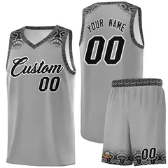 Gray Black Indians Print Basketball Jersey