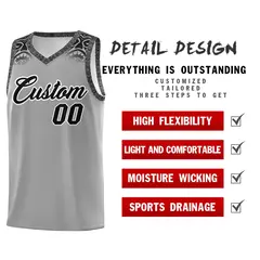 Gray Black Indians Print Basketball Jersey 2