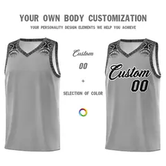 Gray Black Indians Print Basketball Jersey 3