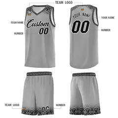 Gray Black Indians Print Basketball Jersey 5