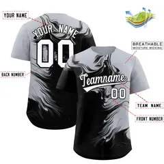 Gray Black Ink Pattern Authentic Baseball Jersey 2