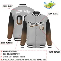 Gray Black-Light Brown Gradient Raglan Varsity Baseball Jacket 2
