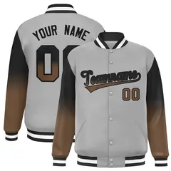 Gray Black-Light Brown Gradient Raglan Varsity Baseball Jacket