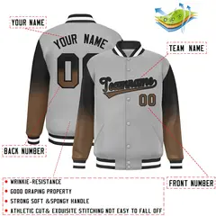 Gray Black-Light Brown Gradient Raglan Varsity Baseball Jacket 2