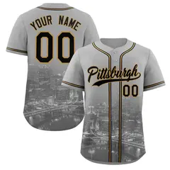 Gray Black-Old Gold Pittsburgh City Skyline Baseball Jersey 1