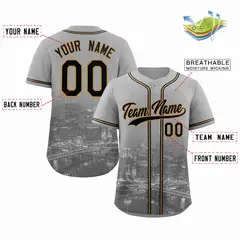 Gray Black-Old Gold Pittsburgh City Skyline Baseball Jersey 2