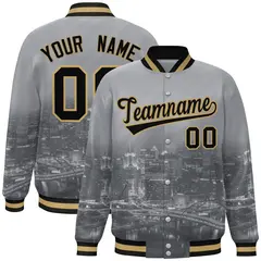 Gray Black-Old Gold Pittsburgh City Skyline Varsity Full-Snap Track Jacket