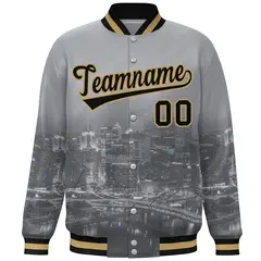 Gray Black-Old Gold Pittsburgh City Skyline Varsity Full-Snap Track Jacket 3