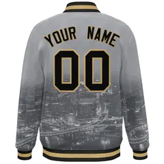 Gray Black-Old Gold Pittsburgh City Skyline Varsity Full-Snap Track Jacket 4