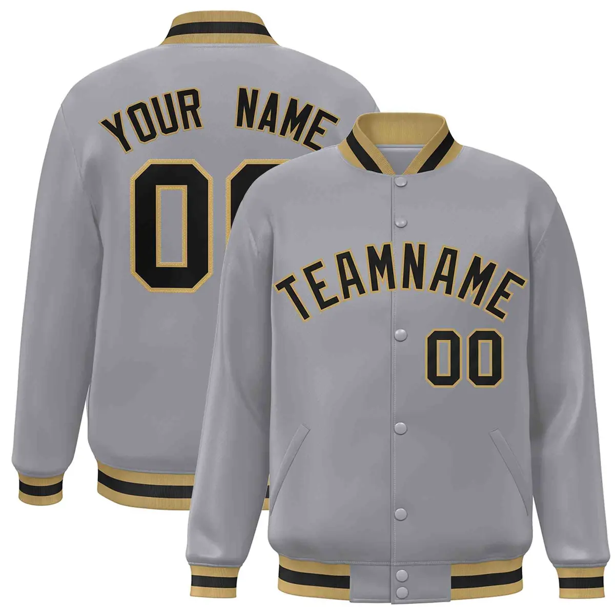 Gray Black-Old Gold Varsity Full-Snap Letterman Jacket