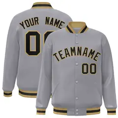 Gray Black-Old Gold Varsity Full-Snap Letterman Jacket 1