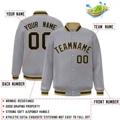 Gray Black-Old Gold Varsity Full-Snap Letterman Jacket 2
