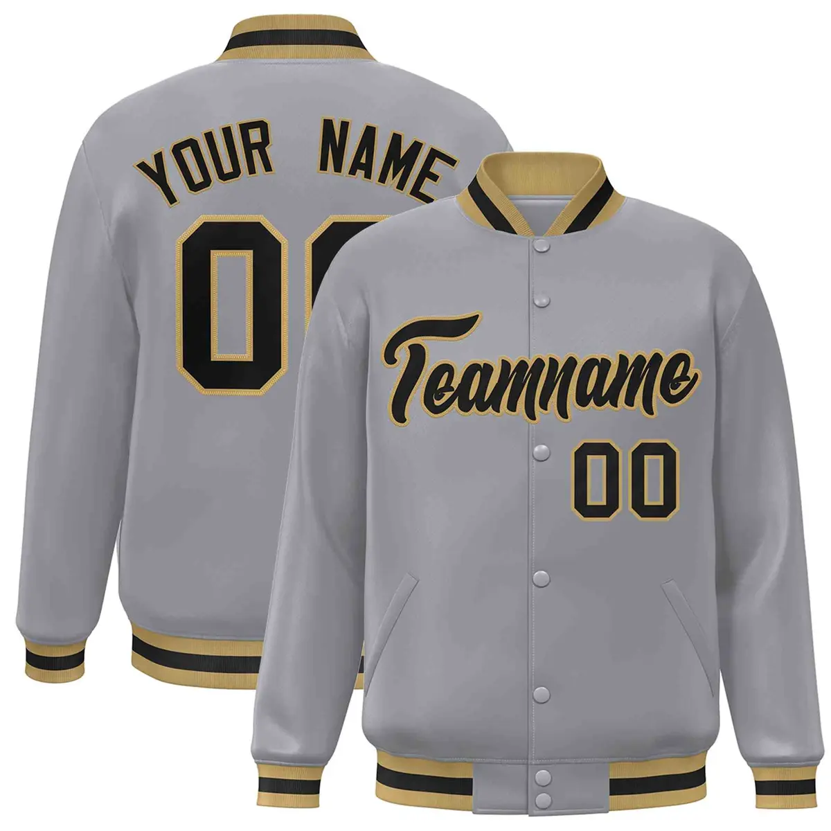 Gray Black-Old Gold Varsity Full-Snap Letterman Jacket