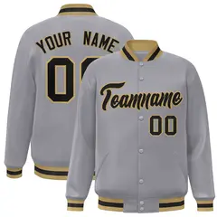 Gray Black-Old Gold Varsity Full-Snap Letterman Jacket 1
